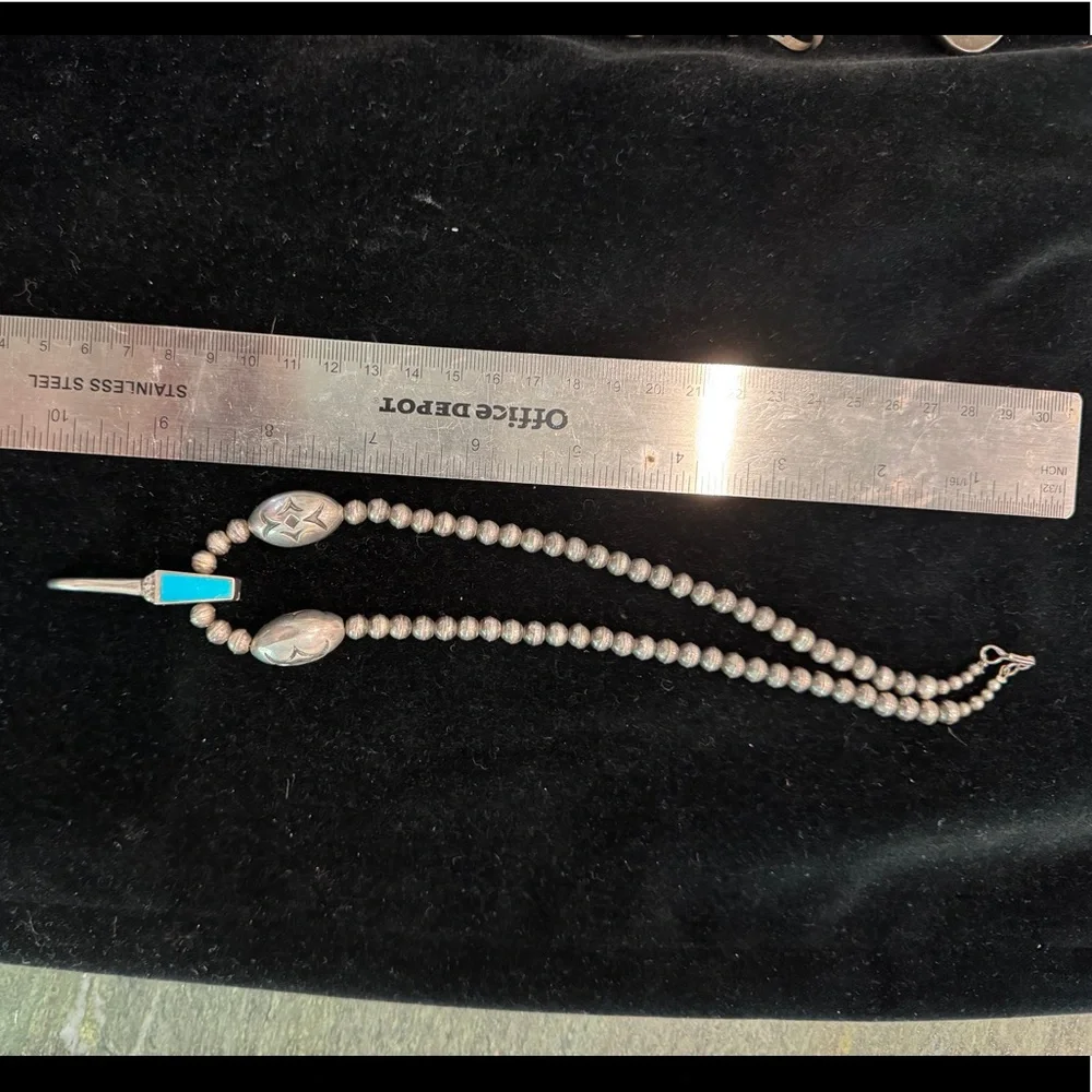Vintage Southwestern Sterling Silver Beaded Turquoise Necklace - Picture 6 of 6